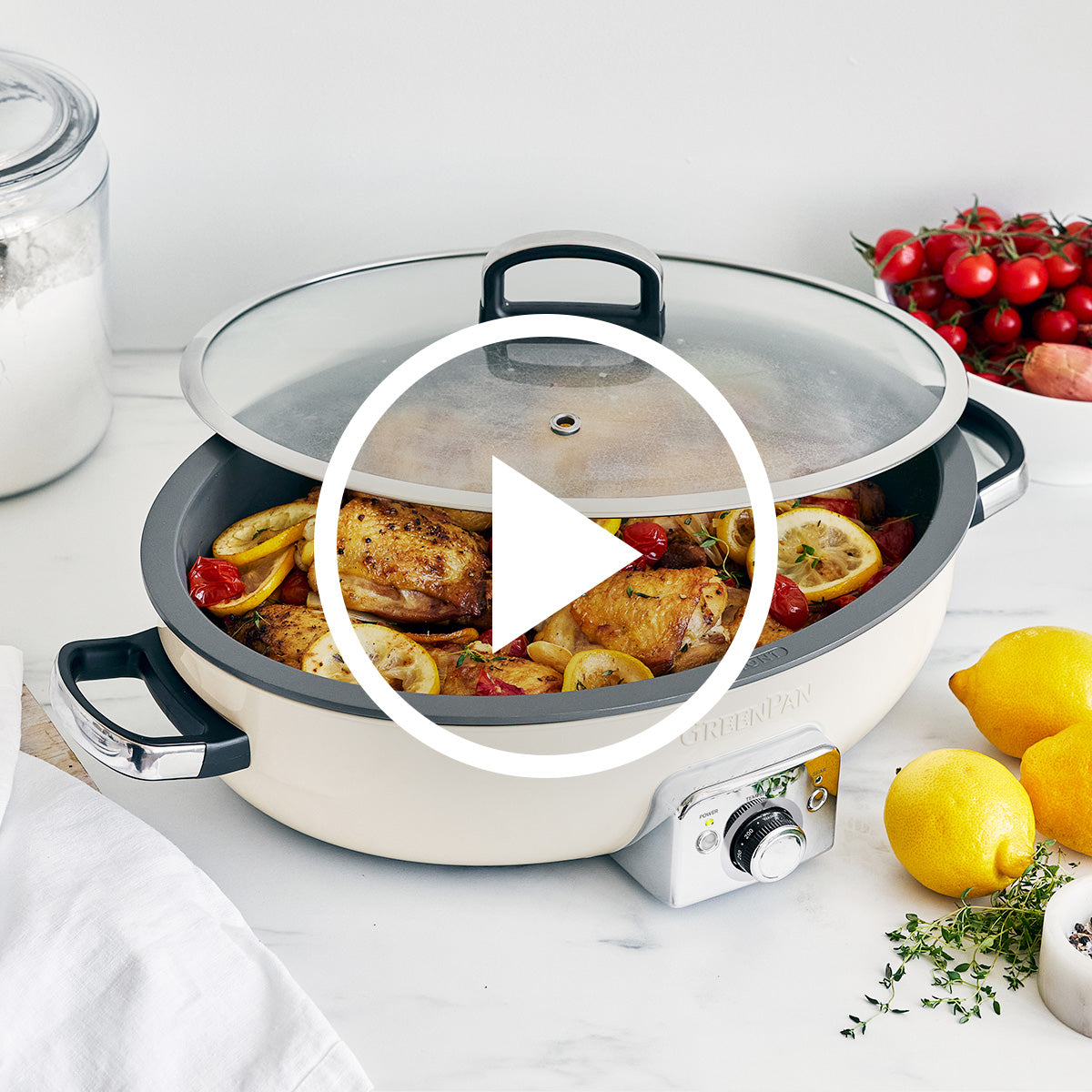 Elite 5.5-Quart Oval Electric Skillet | Cream