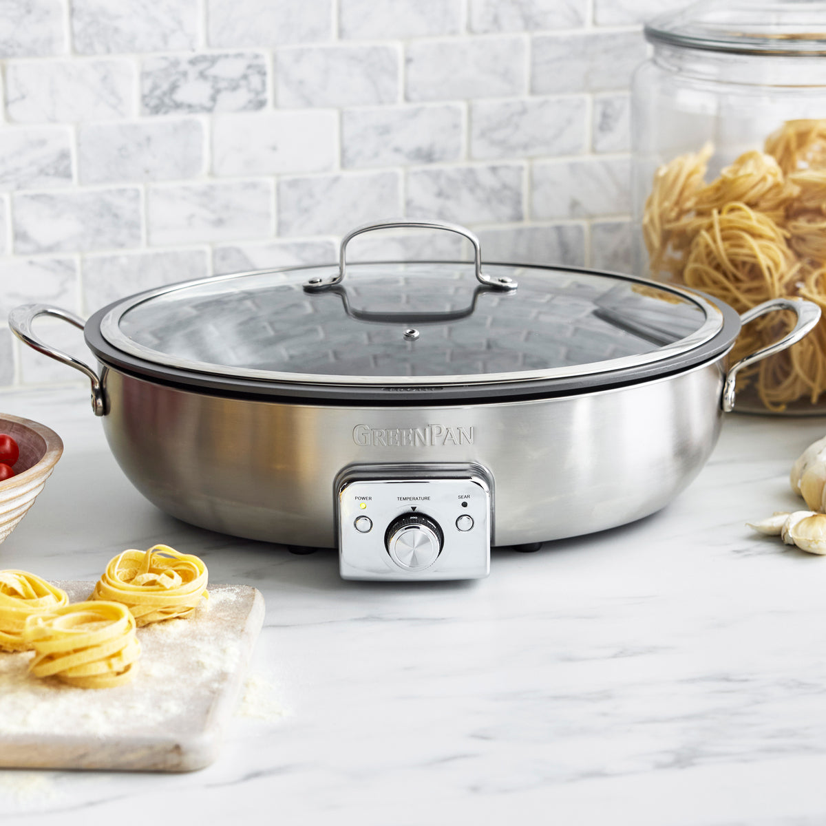 Elite 5.5-Quart Oval Electric Skillet | Premiere Stainless Steel