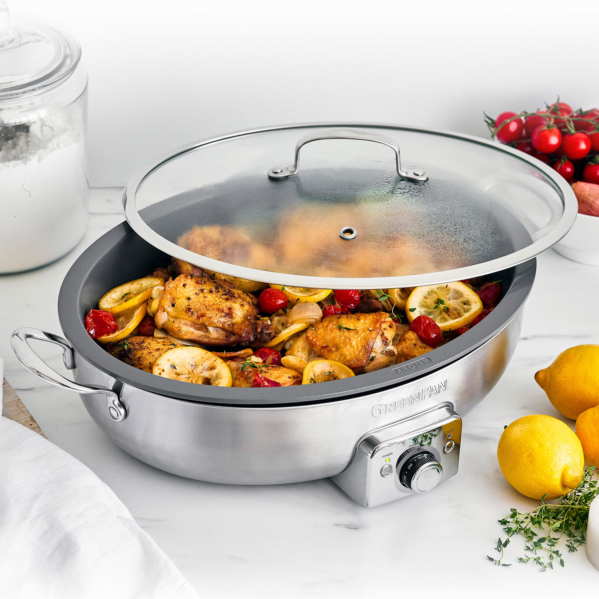 Elite 5.5-Quart Oval Electric Skillet | Premiere Stainless Steel