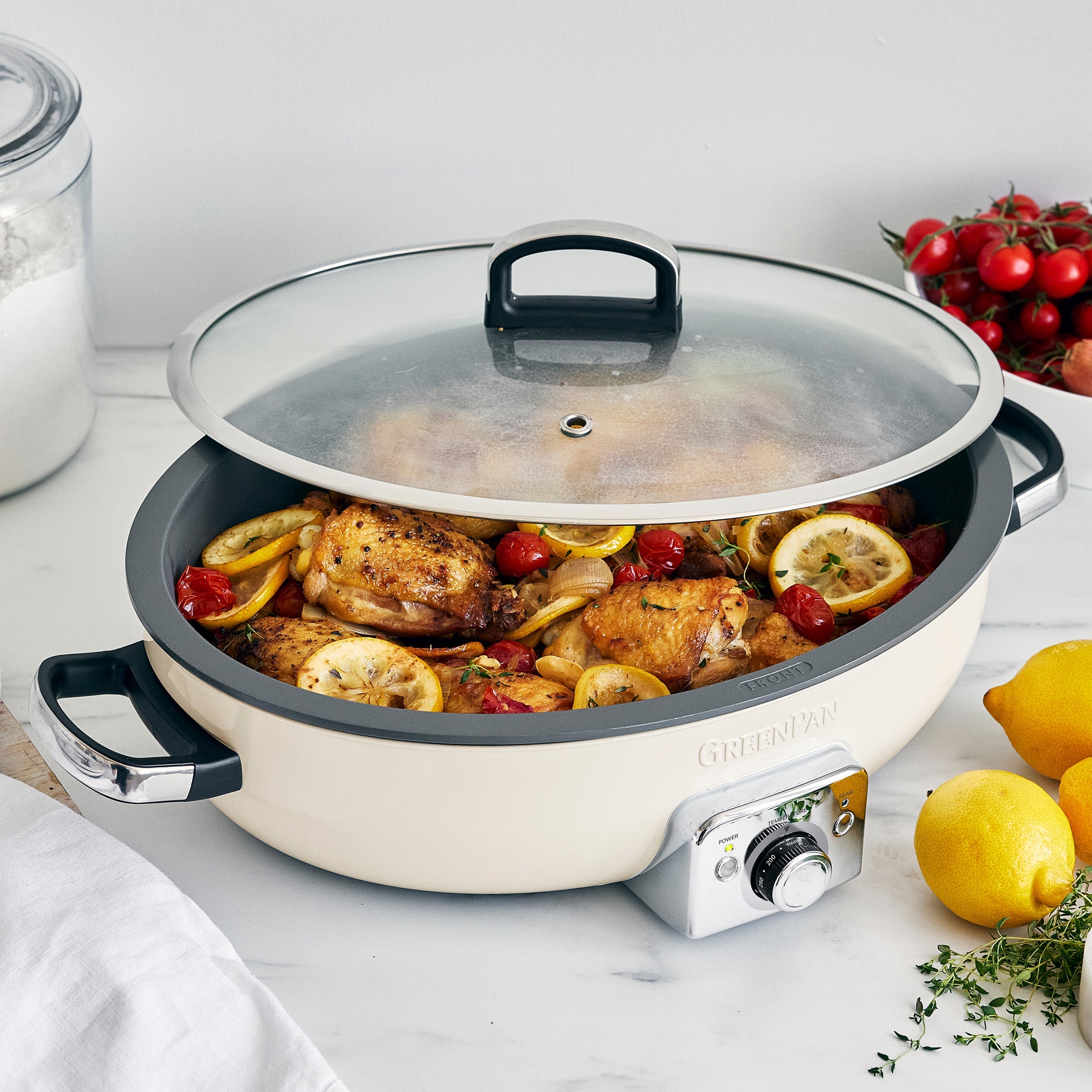 Elite 5.5-Quart Oval Electric Skillet | Cream